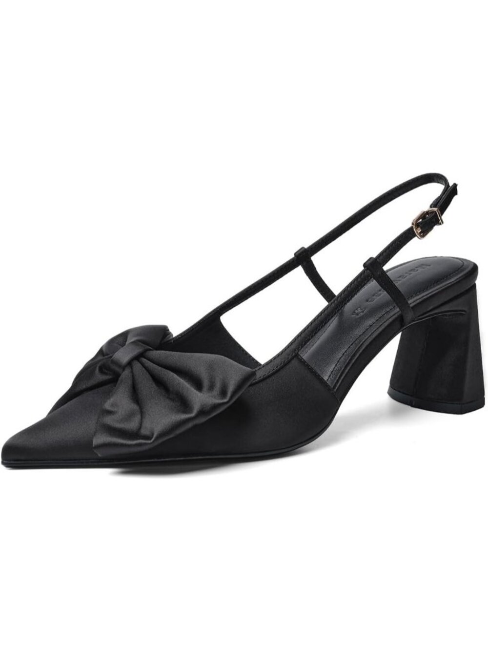 Women’s Black Bow Pointed Toe Pumps 2.8" Thick Chunky Buckle Strap Mid Low Heels